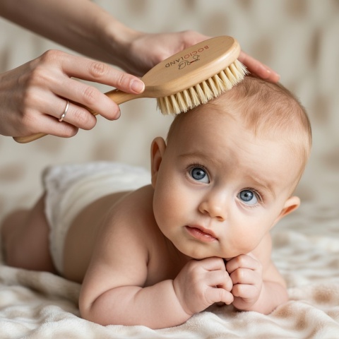 Szczotka do włosów dla niemowląt na ciemieniuchę ze szczeciny Bocioland