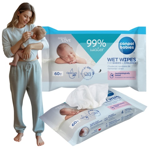 Chusteczki nawilżane higieniczne Canpol 99% wody hipoalergiczne 60 szt.