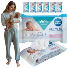 Chusteczki nawilżane higieniczne Canpol 99% wody hipoalergiczne 6 x 60 szt.