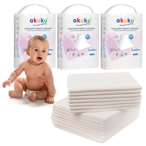 Podkłady do przewijania Akuku jednorazowe sensitive 60 x 90 cm 3 x 10 szt