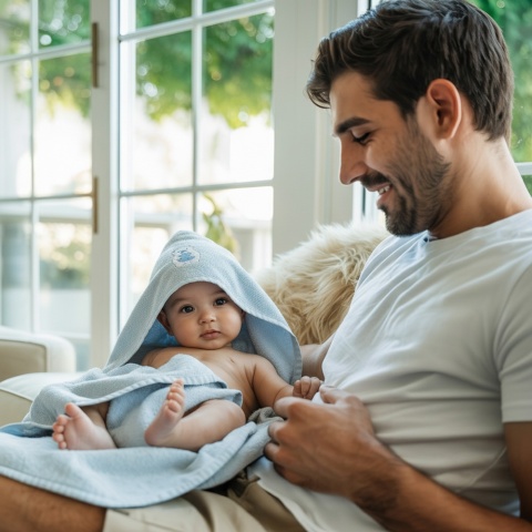 Ręcznik kąpielowy z kapturem Bocioland okrycie niebieski miś 100x100