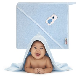 Ręcznik kąpielowy z kapturem Bocioland okrycie niebieski miś 80x80