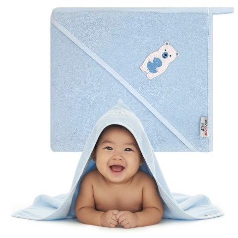 Ręcznik kąpielowy z kapturem Bocioland okrycie niebieski miś 80x80