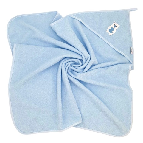 Ręcznik kąpielowy z kapturem Bocioland okrycie niebieski miś 80x80