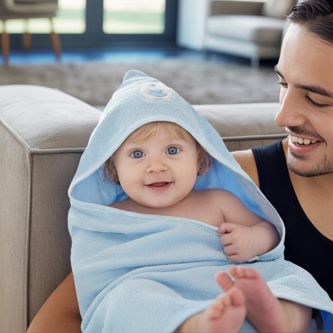 Ręcznik kąpielowy z kapturem Bocioland okrycie niebieski miś 80x80