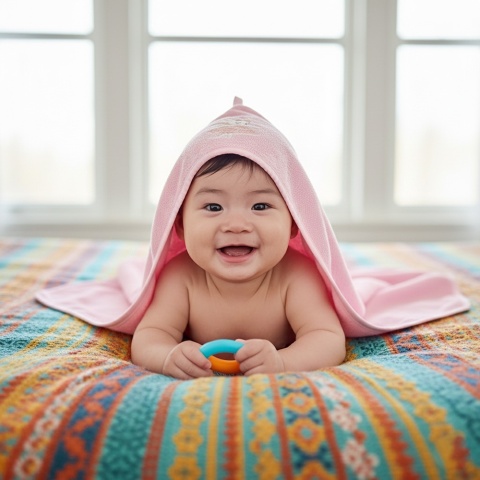 Ręcznik kąpielowy z kapturem Bocioland okrycie różowy króliczek 80x80