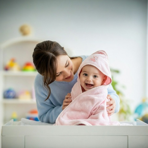 Ręcznik kąpielowy z kapturem Bocioland okrycie różowy króliczek 80x80