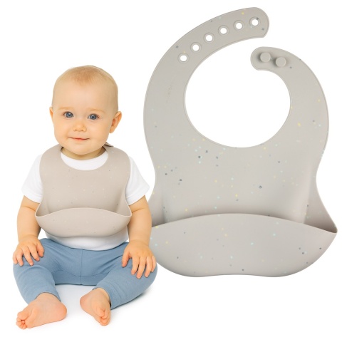 Śliniak silikonowy Canpol Babies z kieszonką regulowany zapinany szary 4+