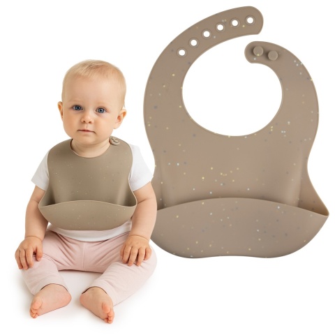 Śliniak silikonowy Canpol Babies z kieszenią regulowany zapinany beżowy 4+