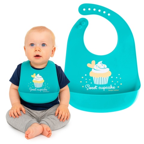 Śliniak silikonowy Canpol z kieszenią regulowany zapinany turkusowy 4+