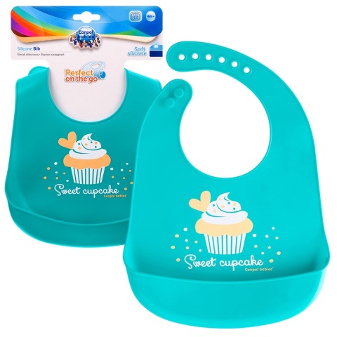 Śliniak silikonowy Canpol z kieszenią regulowany zapinany turkusowy 4+