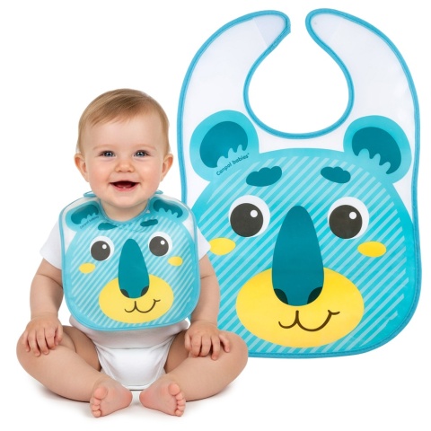 Śliniak fartuszek Canpol Babies ceratkowy zmywalny na rzep turkusowy miś 6+