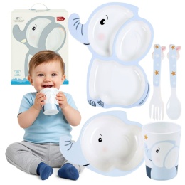 Kubek miseczka talerzyk sztućce zestaw do samodzielnego jedzenia Bocioland