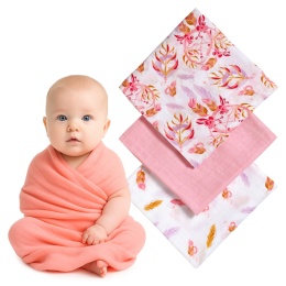 Pieluchy bambusowe Babyono pieluszki 70x70 antybakteryjne miękkie x3 różowe