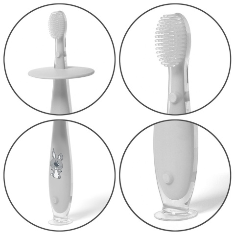 Szczoteczka do zębów Babyono dla dzieci z ogranicznikiem do nauki szara