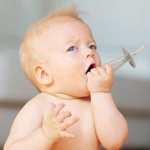 Szczoteczka do zębów Babyono dla dzieci z ogranicznikiem do nauki szara