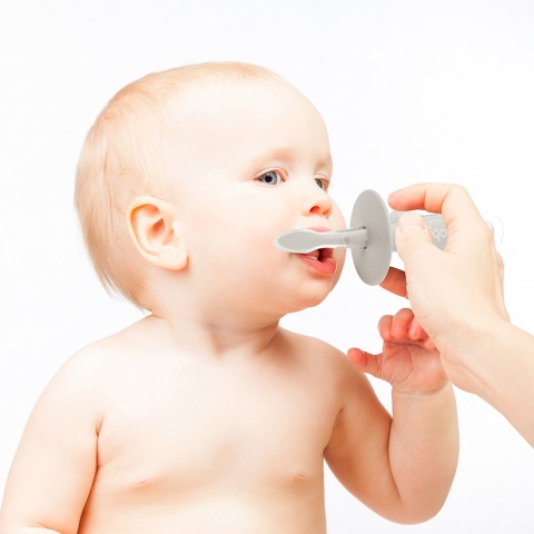 Szczoteczka do zębów Babyono dla dzieci z ogranicznikiem do nauki szara