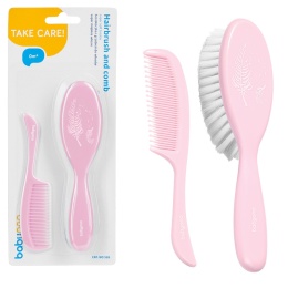 Szczotka do włosów dla noworodków delikatna BabyOno + grzebień różowa