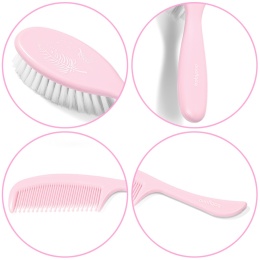 Szczotka do włosów dla noworodków delikatna BabyOno + grzebień różowa