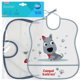 Śliniak miękki wiązany Canpol zmywalny z kieszonką szary piesek 6+