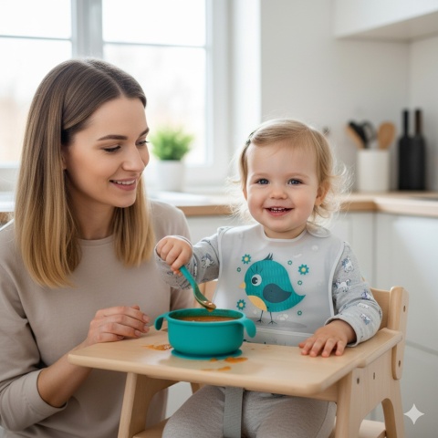 Śliniak miękki wiązany Canpol zmywalny z kieszonką zielony ptaszek 6+