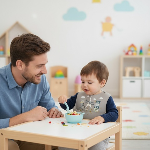 Śliniak silikonowy Canpol z kieszenią regulowany zapinany beżowy 4+