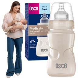 Butelka Lovi antykolkowa do karmienia średni przepływ 250 ml 3+ beżowa