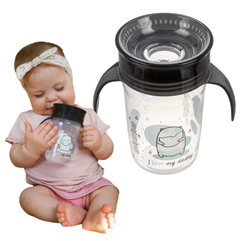 Kubek niekapek do nauki picia 360 dla dzieci Akuku uchwyt 240 ml 6+ czarny