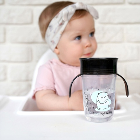 Kubek niekapek do nauki picia 360 dla dzieci Akuku uchwyt 240 ml 6+ czarny