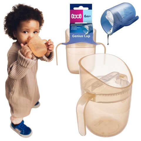 LOVI Kubek treningowy do nauki picia z uchwytami Genius 150 ml 6+ beżowy