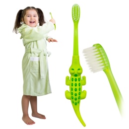 Szczoteczka do zębów Akuku dla dzieci do nauki miękka zielony krokodyl 12+