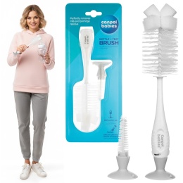 Szczotka do mycia butelek i smoczków Canpol z przyssawką 2 szt. biała