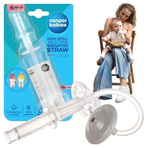 Ustnik rurka słomka z odważnikiem do bidonu Canpol wymienna 1 szt. szara