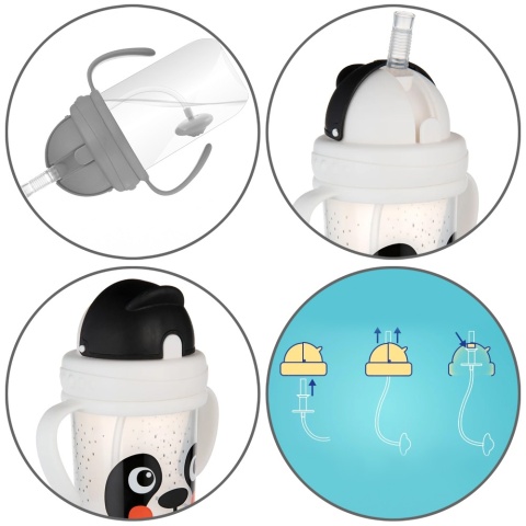 Bidon dla dzieci Canpol składana słomka z odważnikiem 270 ml 6+ miś panda