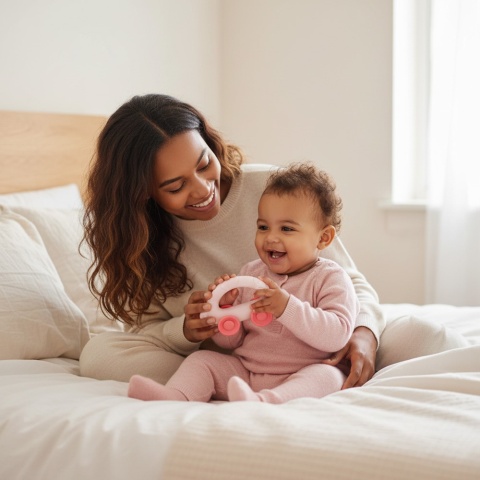 Grzechotka sensoryczna Akuku zabawka dla niemowląt żółwik na kółkach różowy