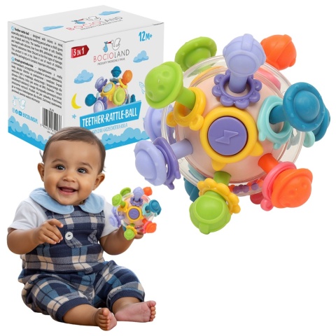 Grzechotka z gryzakiem zabawka sensoryczna kula Montessori Bocioland 12+