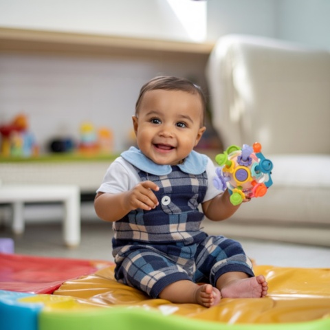 Grzechotka z gryzakiem zabawka sensoryczna kula Montessori Bocioland 12+