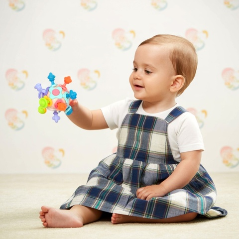 Grzechotka z gryzakiem zabawka sensoryczna kula Montessori Bocioland 12+