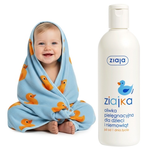 Oliwka do masażu pielęgnacyjna Ziajka dla niemowląt rumianek wit F 270 ml
