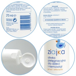 Oliwka do masażu pielęgnacyjna Ziajka dla niemowląt rumianek wit F 270 ml