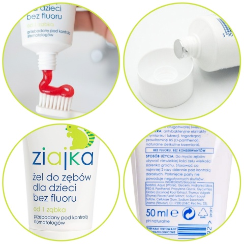Pasta do zębów bez fluoru dla dzieci Ziajka żel żurawinowy od 1 ząbka 6m+