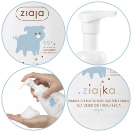 Pianka do mycia twarzy rąk i ciała Ziajka naturalna wegańska Panthenol 12m+