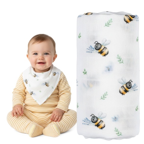 Pieluszka bambusowa Bocioland 40x40 antybakteryjna hipoalergiczna pszczółka