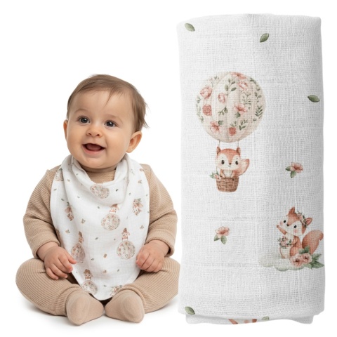 Pieluszka bambusowa Bocioland 40x40 antybakteryjna hipoalergiczna wiewiórka