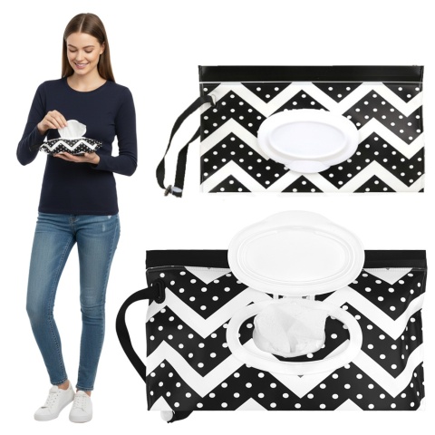 Pudełko na chusteczki nawilżane pojemnik etui z klapką Bocioland czerń biel