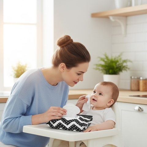 Pudełko na chusteczki nawilżane pojemnik etui z klapką Bocioland czerń biel