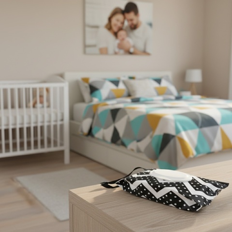 Pudełko na chusteczki nawilżane pojemnik etui z klapką Bocioland czerń biel