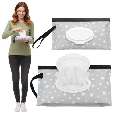 Pudełko na chusteczki nawilżane pojemnik etui z klapką Bocioland szare