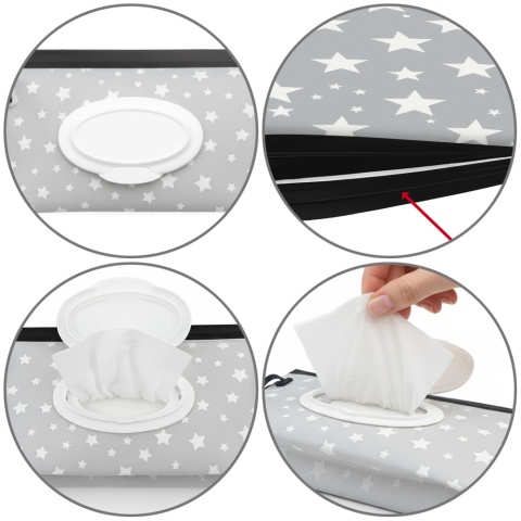 Pudełko na chusteczki nawilżane pojemnik etui z klapką Bocioland szare