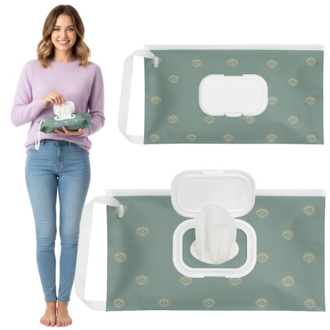 Pudełko na chusteczki nawilżane pojemnik etui z klapką Bocioland zielone